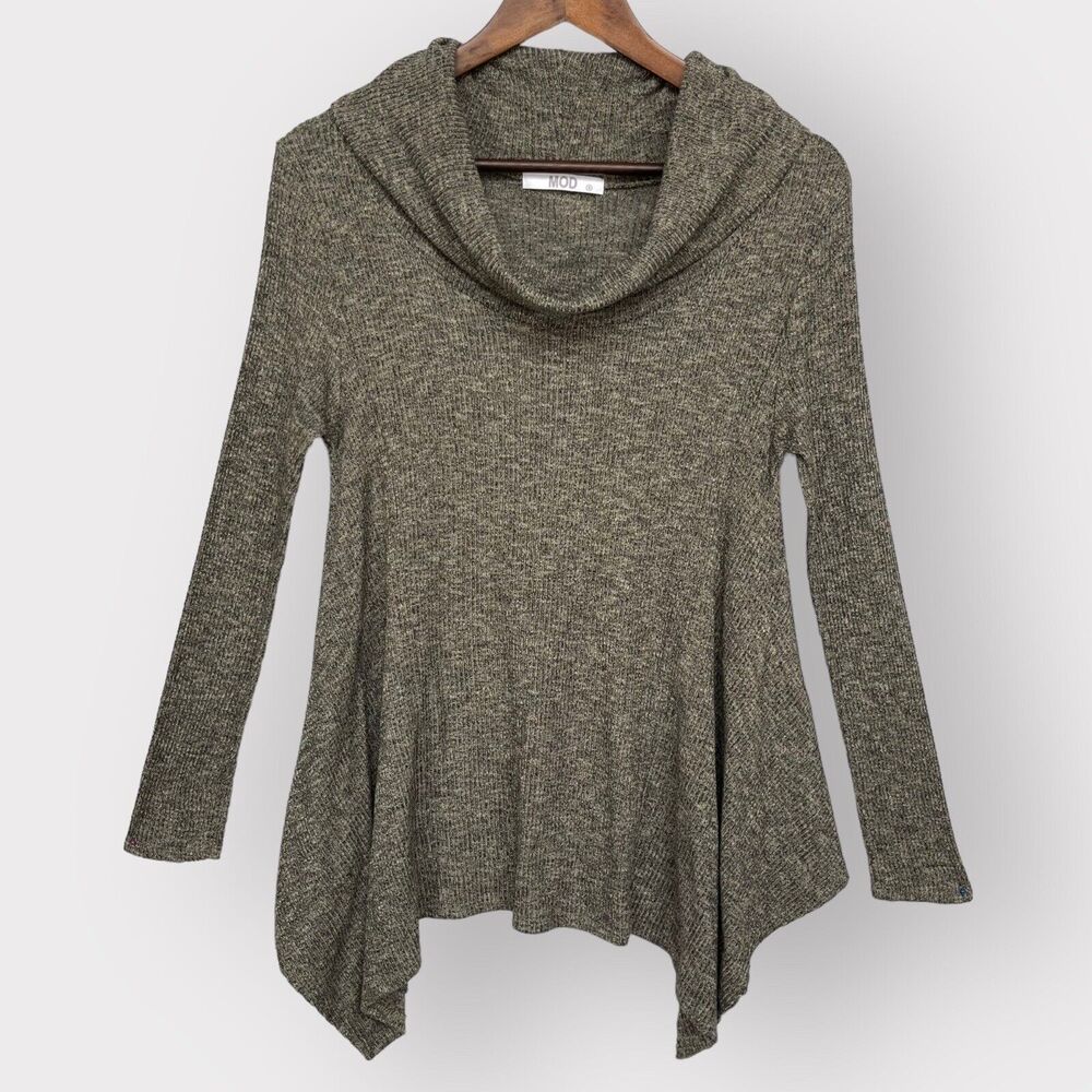 MOD Tunic Top‎ Women Size S Gray Knit Cowl Neck Long Sleeve USA Made Stretch